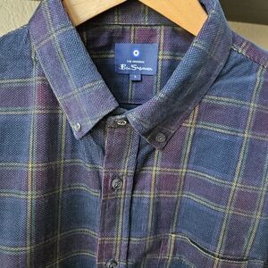 Ben Sherman Woven Oxford Shirt XL Blue/Maroon plaid